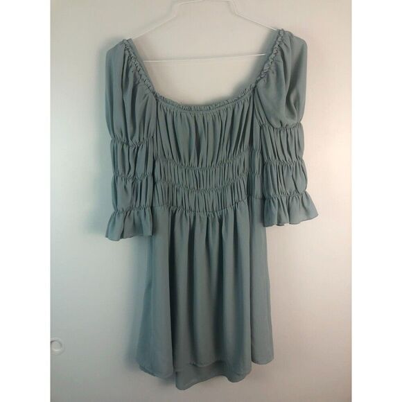 Lani The Label Women’s Size S Tunic Pale Green Puff Sleeve Peasant Boho - Picture 6 of 9